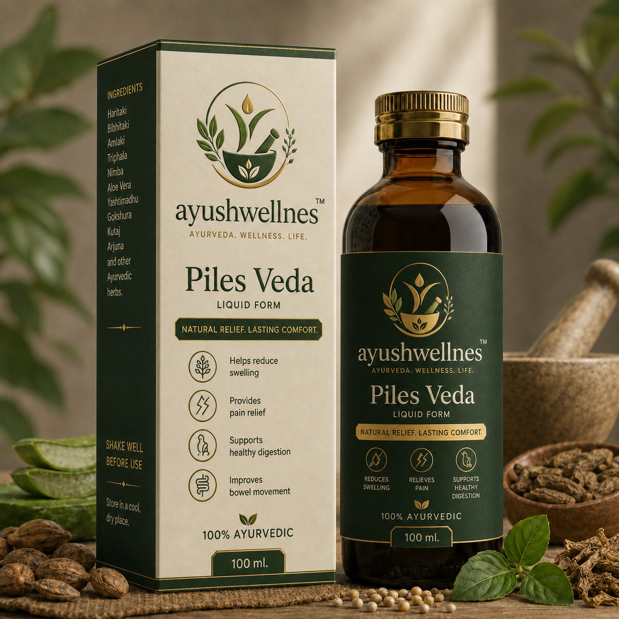 Piles Veda bottle with natural ingredients